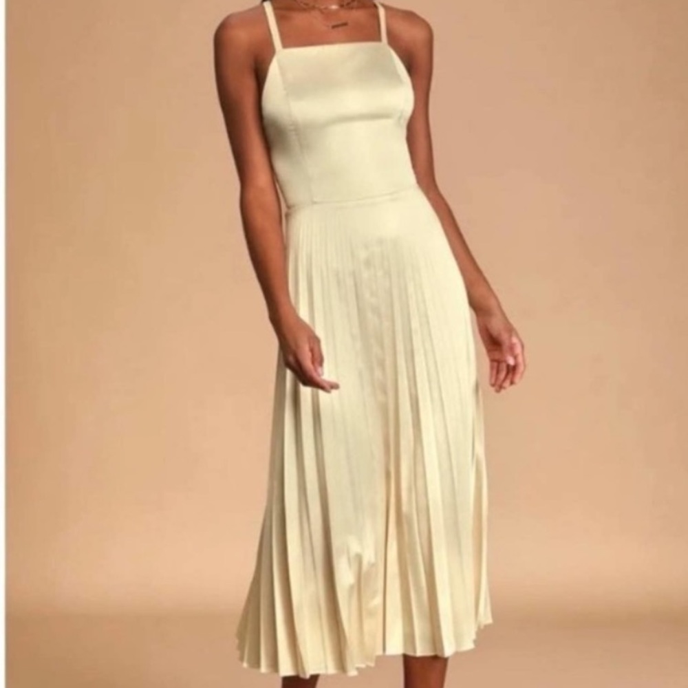 *NWT* Cream /Champagne Faux Satin Midi Dress
